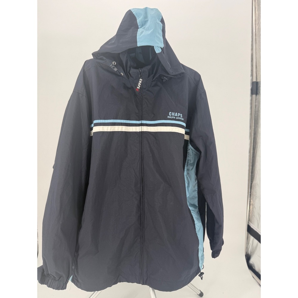 Vintage Chaps Ralph Lauren Windbreaker Men XXL Black Blue Colorblock 90s Y2K